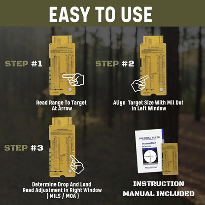 MRAD Ruler Range to Target Calculator Compact and Portable Firing Measurement Slide Rule Tool for Hunting and Long-Range Shooting