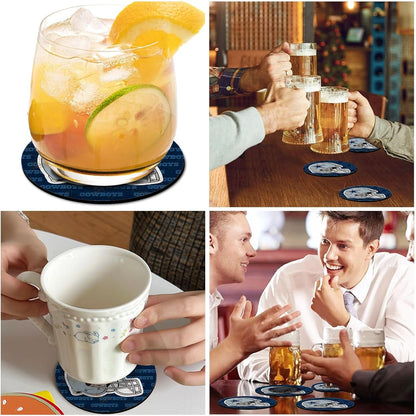 Coasters for Drinks，Cup Coasters Set of 4 for Tabletop,Coffee Table，Blue White Design Drinking Coaster for Sport Football Fans，4 Inches Non-Slip Rubber Base