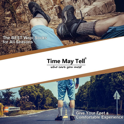 Time May Tell Mens Merino Wool Hiking Cushion Socks Thermal Warm Crew Winter Boot Socks Pack (2/4 Pair,6-13 Size)