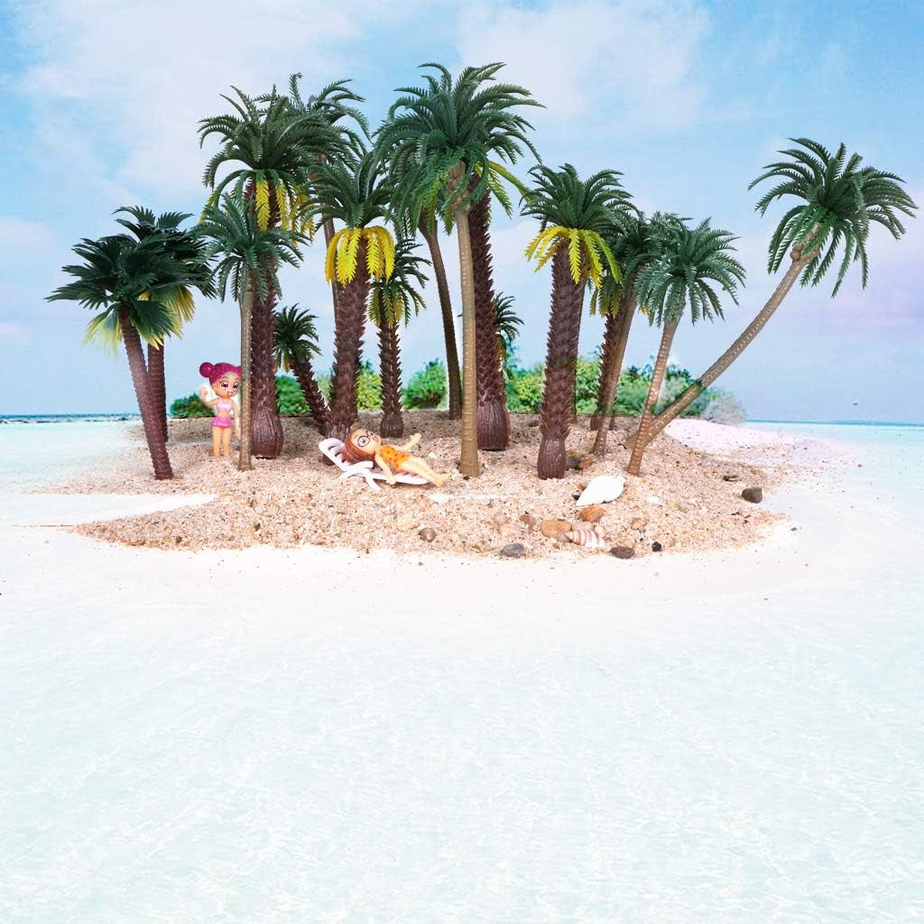 15-Pack Miniature Palm Trees | 4-6.3” Tropical Coconut Model Trees with Flexible Stems | Diorama Decor, Train Layout Scenery, Cake Toppers & Architectural Sandbox Supplies