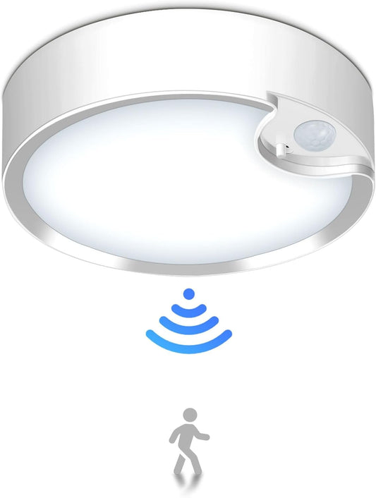 Yurnero Motion Sensor Ceiling Light Battery Operated Battery Powered Ceiling Light with 400LM 6000K 7.8 Inch Motion Activated Light for Closet Stair Hallway Shower Shed Garage Pantry Basement Porch