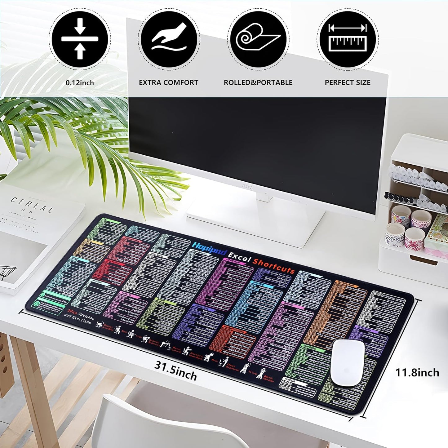 Excel Cheat Sheet Desk Pad (2026 Pro) — 231+ Shortcuts Mouse Pad for Keyboard and Mouse, XXL Waterproof Non-Slip Desk Mat for Office, Home, Gaming, Data Analysis, 31.5 X 11.8 In