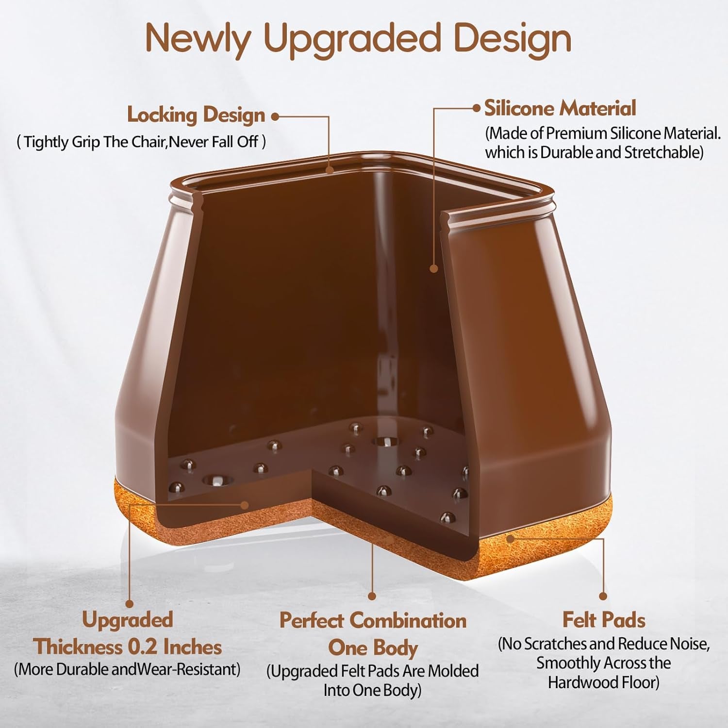 16Pcs Square Chair Leg Floor Protectors with Thickened Felt Pads Silicone Chair Leg Covers Caps to Protect Hardwood Tile Floors Furniture Feet Reduce Noise (Brown S Fit 0.87"-1.10")