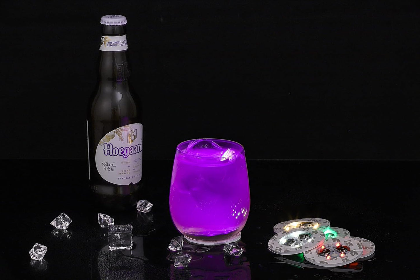 HANCIRCLE LED Coaster Colorful,12 Pack Light up Coasters,Led Sticker Lights,Wine Bottle Lights,For Drinks,Bar Accessories,Party,Wedding