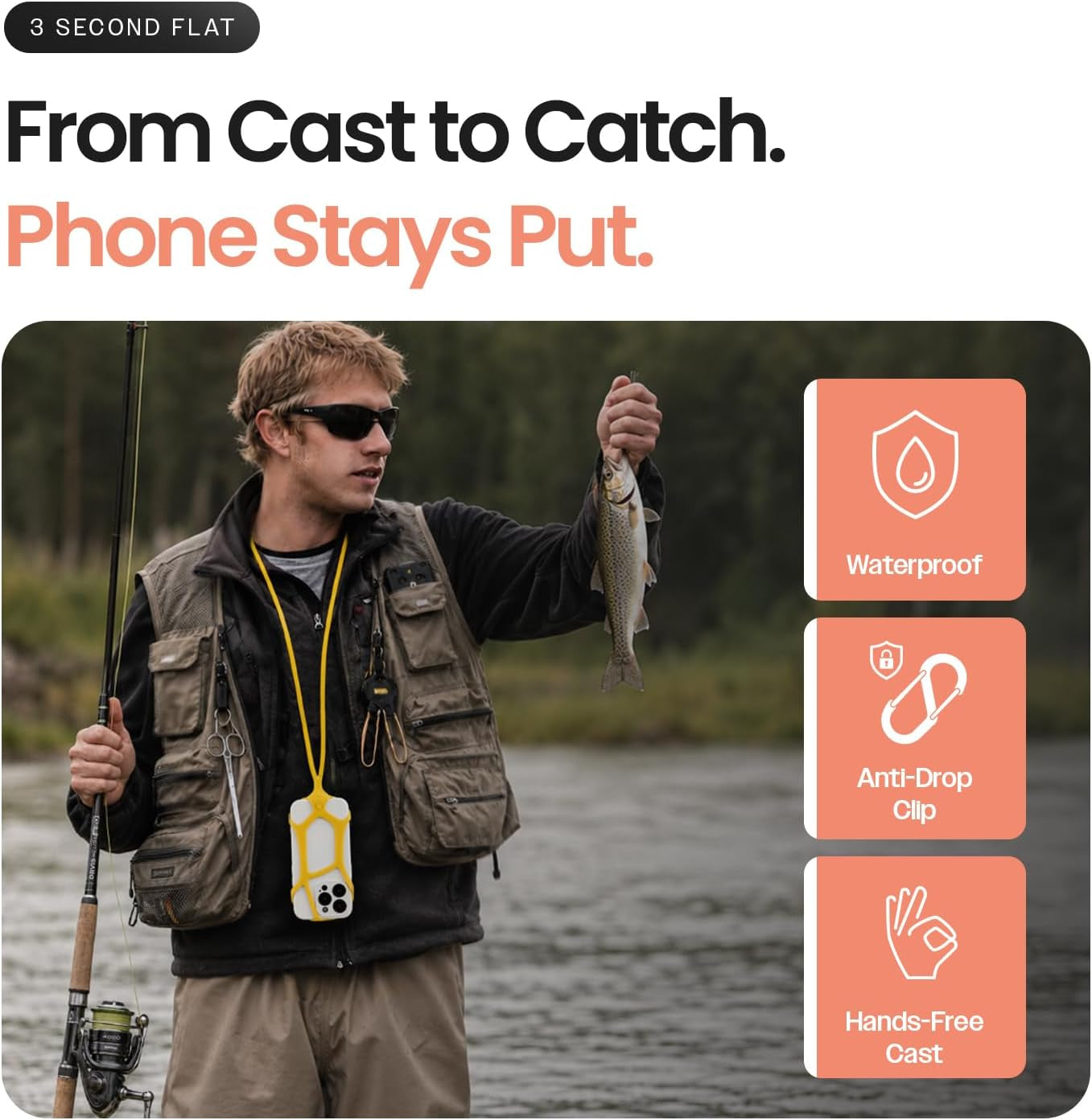 Pulpo Safety Cell Phone Lanyard Black Fits Smartphones 6.1" to 6.8” - anti Theft Phone Strap for Men & Women, Lanyards for Phones, Hiking Phone Holder & Cellphone Lanyard, Silicone Crossbody Straps