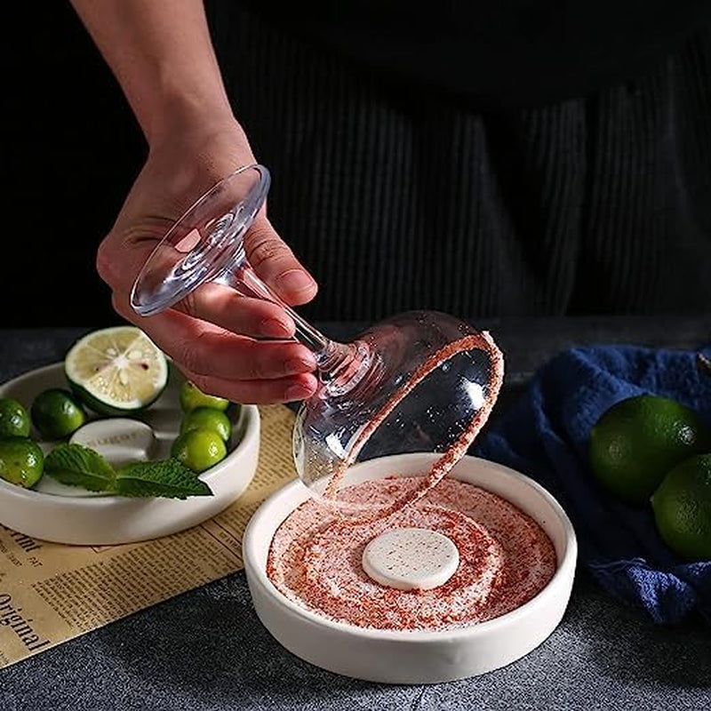 Cosnou Ceramic Margarita Salt Rimmer with Lid Home Bar Accessories for Seasoning - Rimmers for Drinks - Bartender Kit Tools - Bar Decor ，Sugar Salt Rimmer Plate （Hand Make）