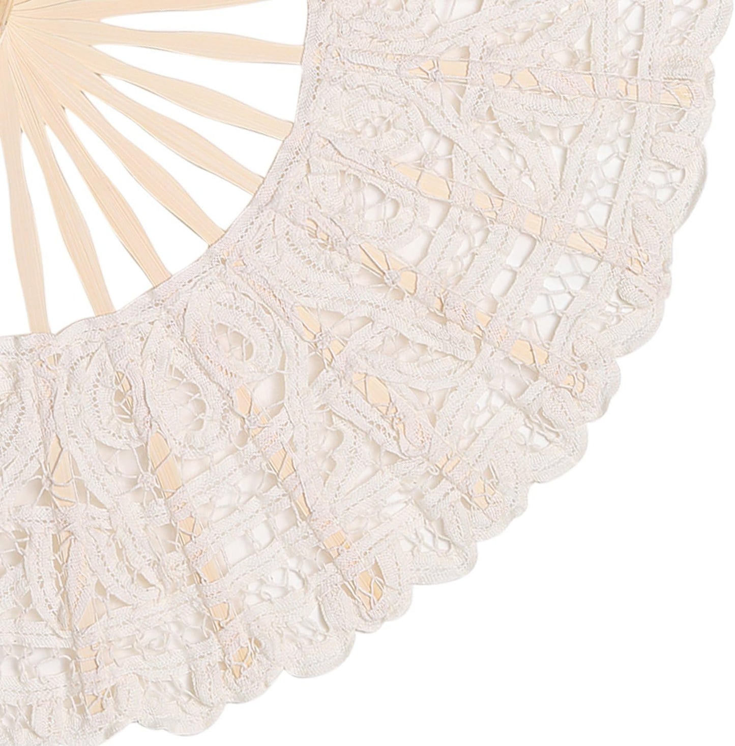 BABEYOND Cotton Lace Folding Handheld Fan Embroidered Bridal Hand Fan with Bamboo Staves for Wedding Decoration Dancing Party