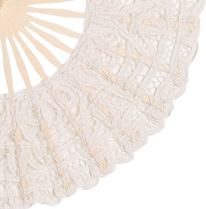 BABEYOND Cotton Lace Folding Handheld Fan Embroidered Bridal Hand Fan with Bamboo Staves for Wedding Decoration Dancing Party