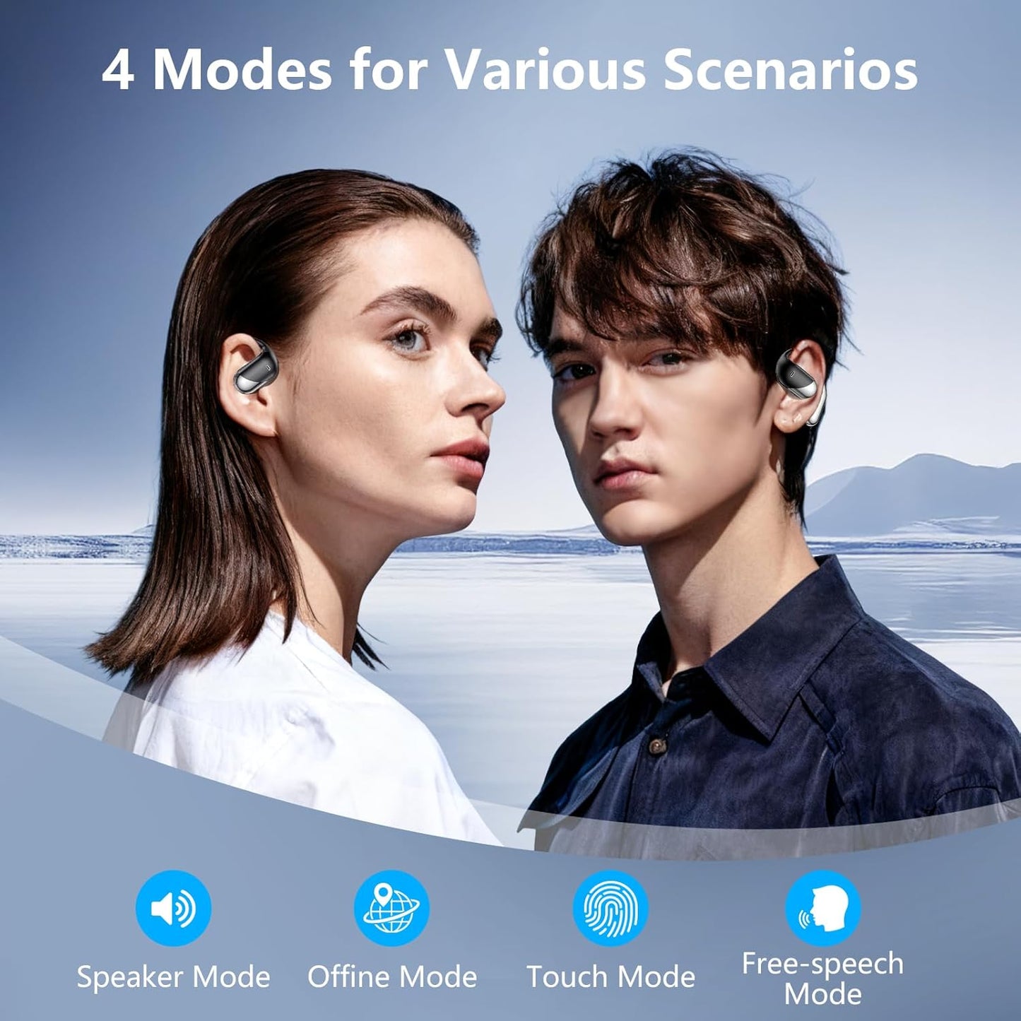 Open Ear Bone Conduction Headphones，,Over Ear Earbuds with Ergonomic Earhook,Bluetooth Headphones 5.4 with Smart Digital Display,50H Playtime Translation Earbuds Real Time - AI 144 Language