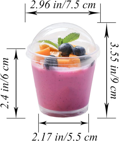 Clear Plastic Cups with Lids,6Oz-25 Sets Mini Parfait Cups with No Holes Dome Lids,Parfait Cups with Lids, Disposable Party Cups for Fruit/Ice Cream/Cupcake/Iced Cold Drinks