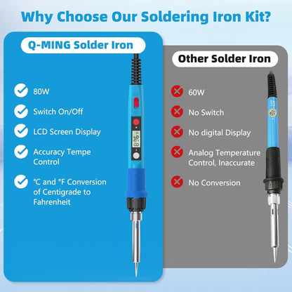 Soldering Iron Kit, 80W 110V LCD Digital Solder Iron Pen with Ceramic Heater, Portable Welding Tools with 5Pcs Tips, Stand, Solders Wire, Sponge, Paste, for Metal,Electric Repairs, DIY